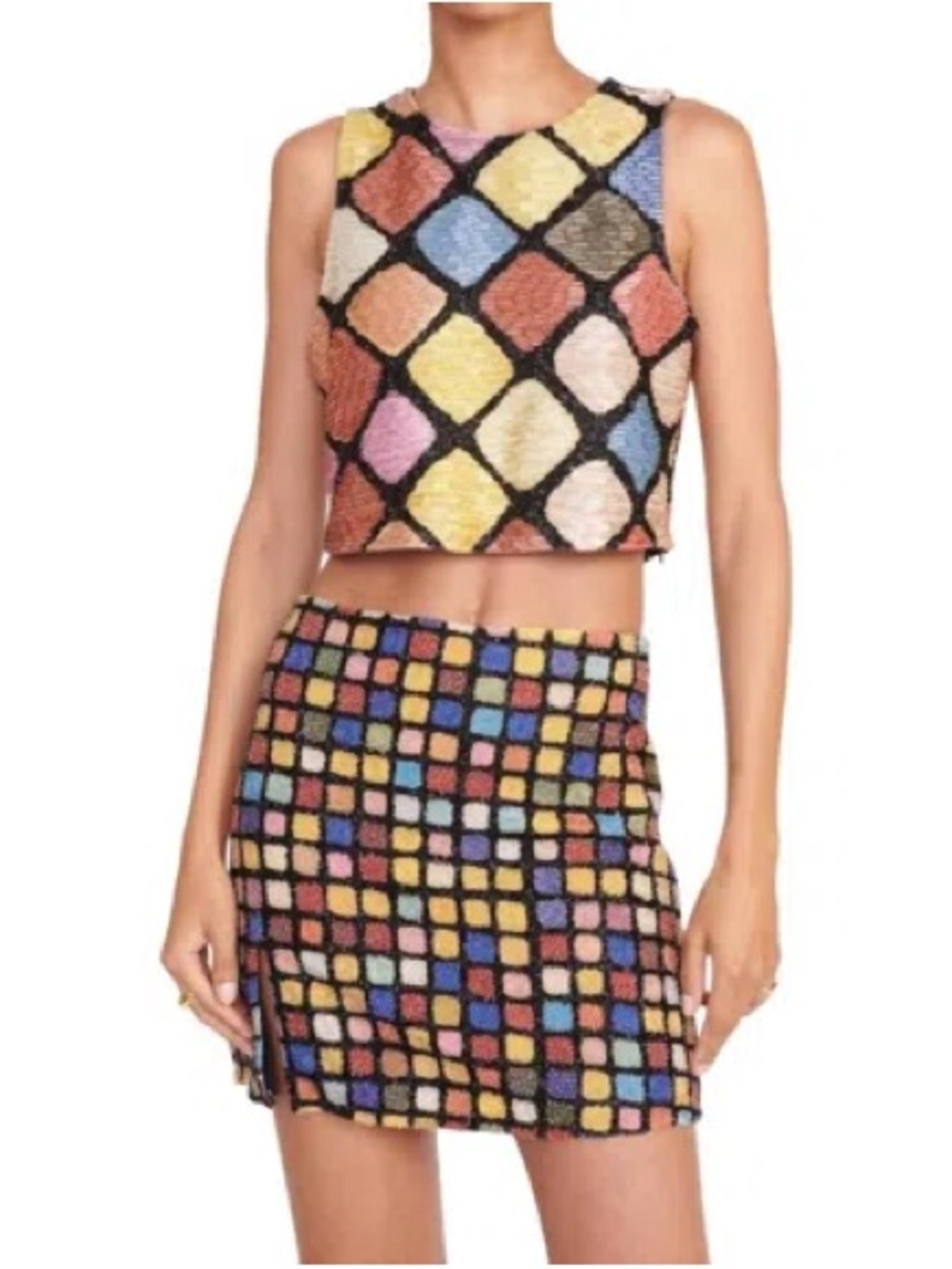 STAUD Alora Top Multicolor beaded Crop Top NWT sz XS